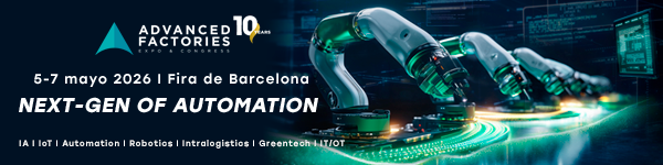 Robots industriales automatizados en línea de producción digital durante Advanced Factories 2026 en Barcelona, representando la innovación en automatización, robótica e Industria 4.0